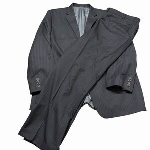 Chaps Gray Pinstripe Suit 100% Wool 2PC Business Classic Mens *Defects*